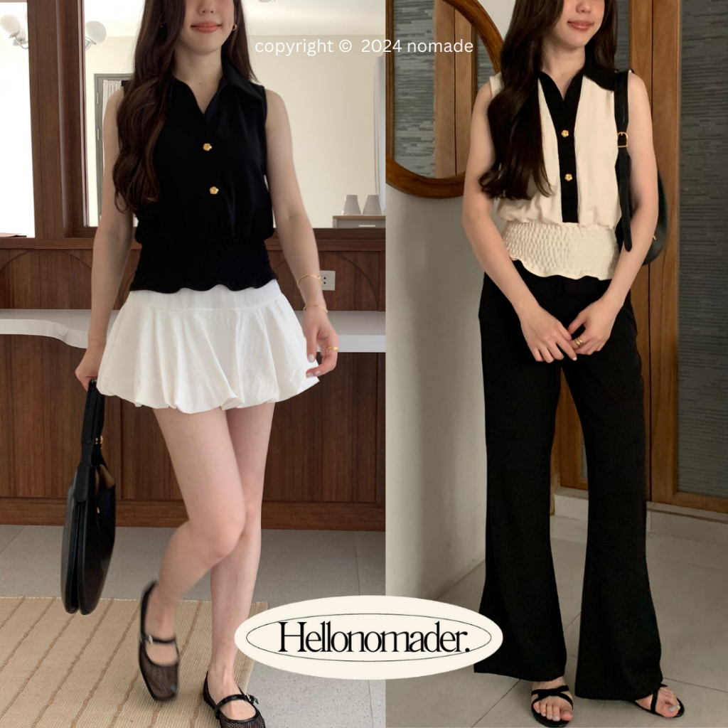 NOMADE.& พร้อมส่ง  Kori Classic top {เสื้อแขนกุดคอปกกระดุมทอง}