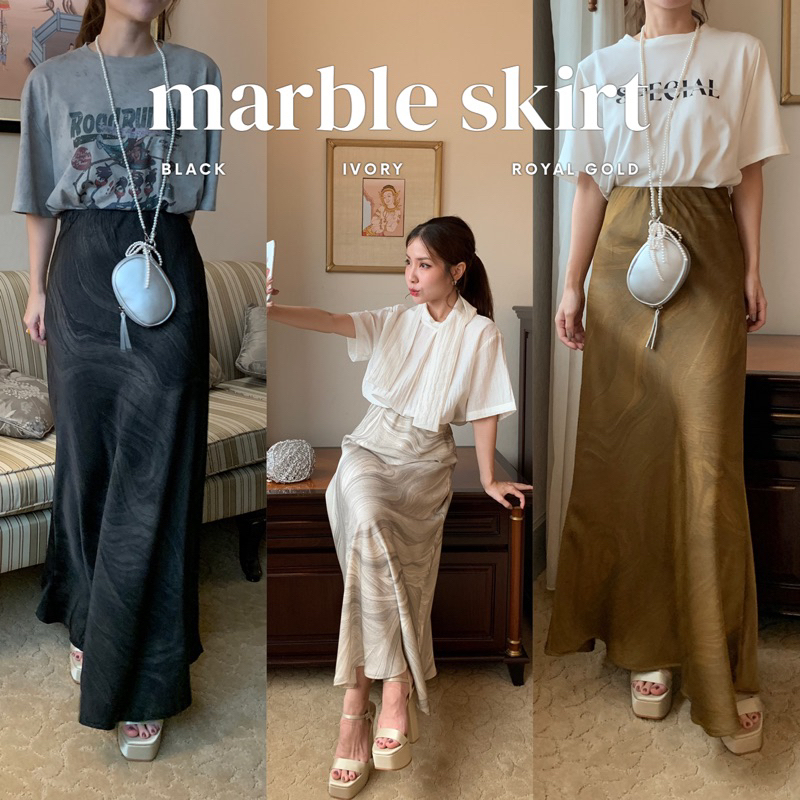 SOMEDRESS | Marble Satin Skirt กระโปรงผ้าซาตินลายหินอ่อน
