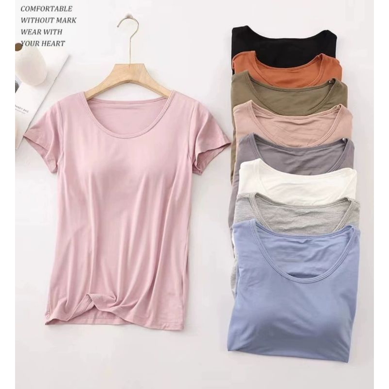 เสื้อยืดมีบรา ฟองน้ำฉ่ำมาก เย็บติดกับตัวเสื้อเรียบร้อยไม่ต้องถอด เสื้อยืด เสื้อมียกทรง ยกทรง พร้อมส่งจากไทยร้านkooshop