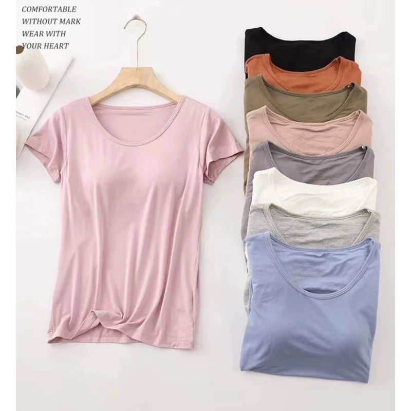 เสื้อยืดมีบรา ฟองน้ำฉ่ำมาก เย็บติดกับตัวเสื้อเรียบร้อยไม่ต้องถอด เสื้อยืด เสื้อมียกทรง ยกทรง พร้อมส่งจากไทยร้านkooshop