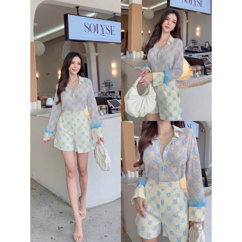 (มี M เอวเล็ก) ป้าย NT Princess ชุดเซทลูกไม้แต่งขนนก เรียบหรู