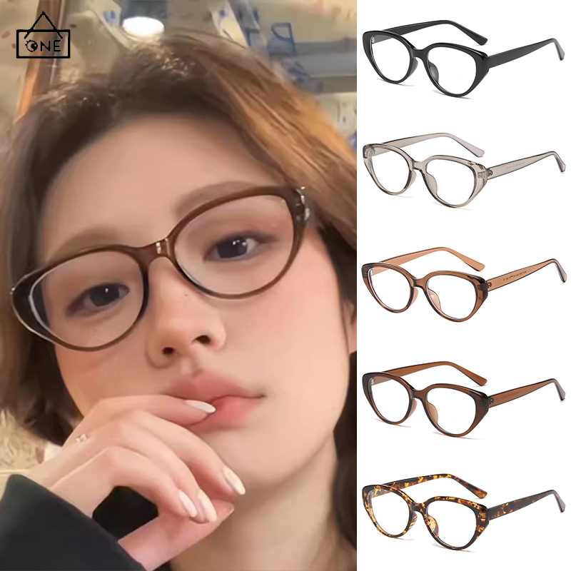 COD❤️แว่นกรองแสงสีฟ้าวินเทจY2Kแฟชั่นสไตล์เกาหลีกรอบเล็กาตาแมวเบาพิเศษแว่นตาสำหรับผู้หญิง-a.one