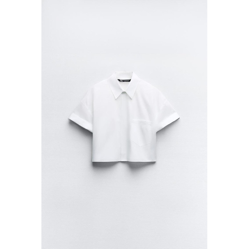 ZARA เสื้อเชิ้ตคอปก ทรงครอป แขนสั้น CROPPED POPLIN SHIRT