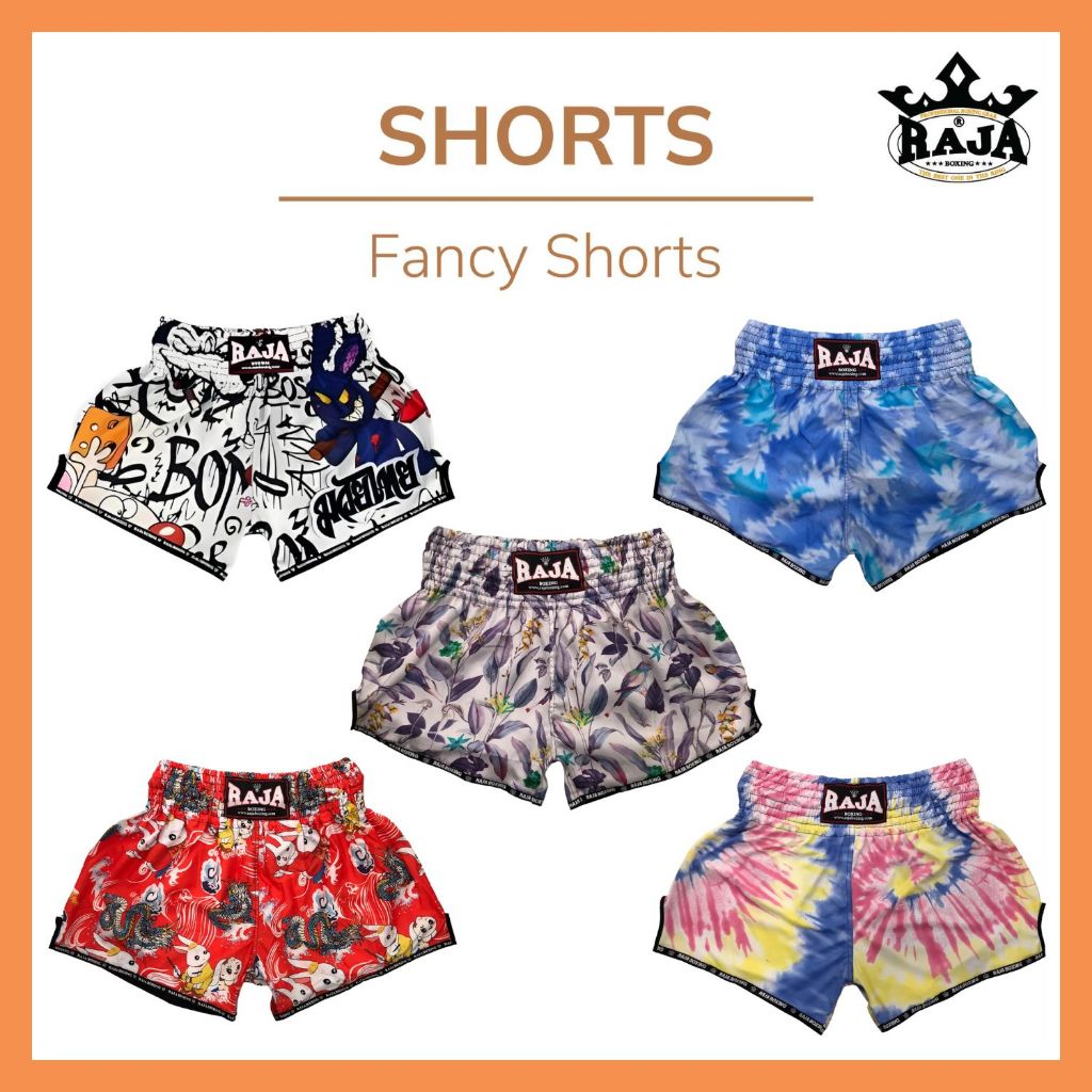 กางเกงมวย กางเกงมวยไทย ราชาบ็อคซิ่ง ลายแฟนซี กระต่าย ลายมัดย้อม Raja Boxing Muaythai Shorts กางเกงขาสั้น