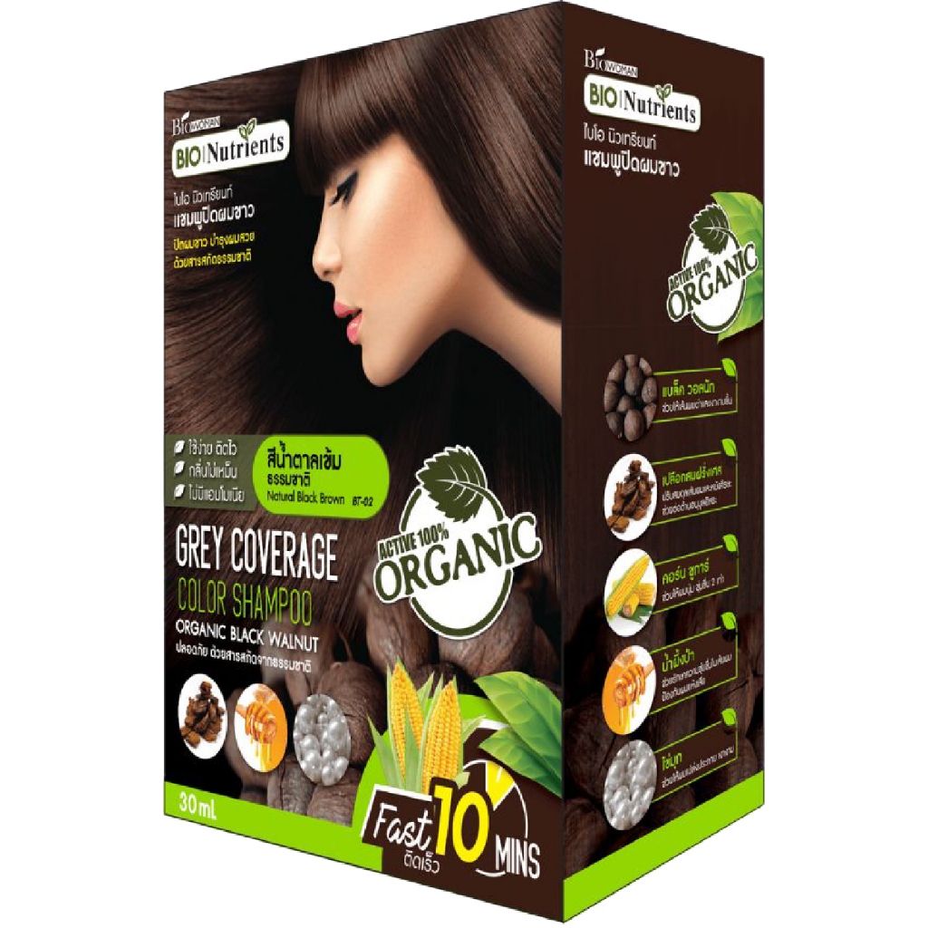 Biowoman Bio Nutrients Color Shampoo แชมพูปิดผมขาว ไบโอ นิวเทรียนท์ (สีน้ำตาลเข้ม) ขนาด 30 มล. (ยกกล่อง 6 ซอง)