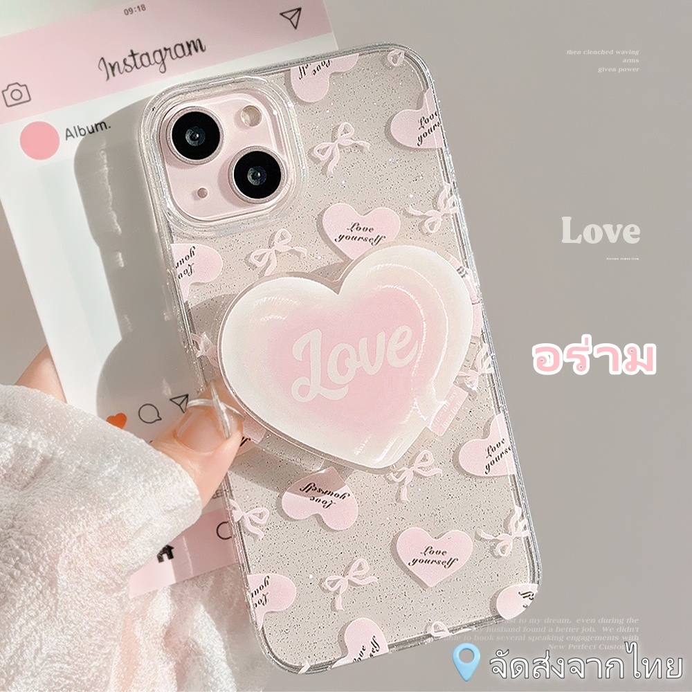 พร้อมส่ง เคสไอโฟน13 11 12 14 15 15Pro 15 Pro Max รูปหัวใจ สีชมพู โค้งคำนับ griptok กันน้ำ กันกระแทก แบบแข็ง iPhone Case