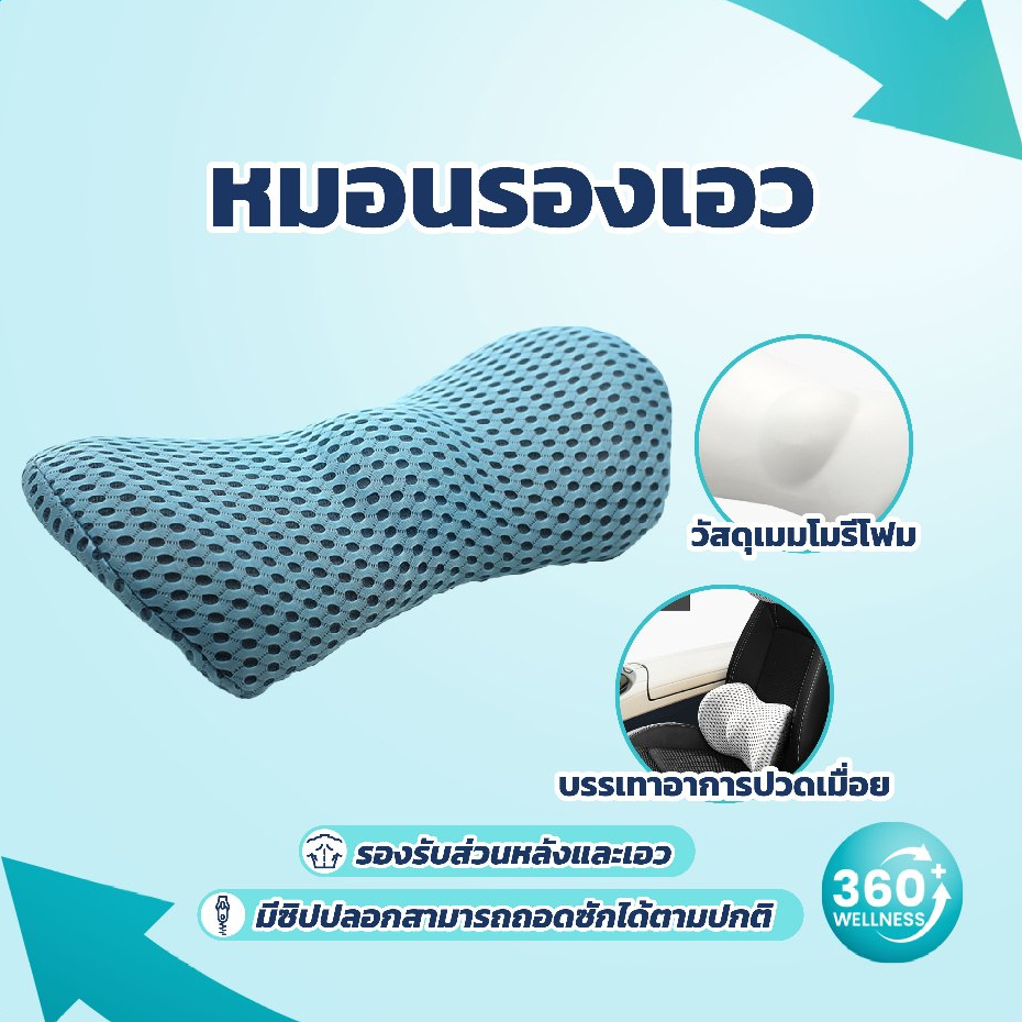 [360wellness ส่งจากไทย ส่งไว ] หมอนรองหลัง Ergonomic เบาะรองหลัง ทีรองหลัง หมอนรองเอว memory foam ถูกหลักสรีรศาสตร์