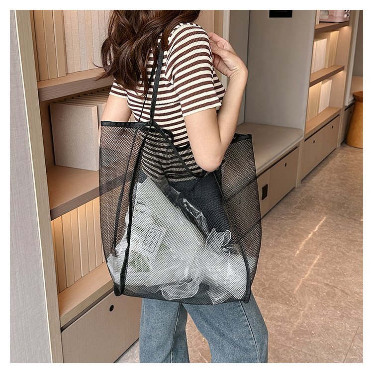 กระเป๋าสะพายตาข่ายกระเป๋าชายหาดแบบพกพาโปร่งใสแฟชั่นตาข่าย Tote Bag 129278 - รูปที่ 2
