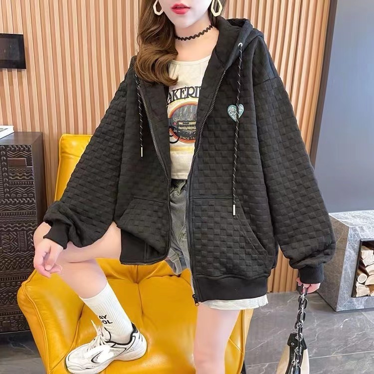 เสื้อกันหนาวผู้หญิง เสื้อแจ็คเก็ตแขนยาวมีซิป มีฮู้ด ปักลายหัวใจ น่ารัก เนื้อผ้านิ่ม สวมใส่สบาย