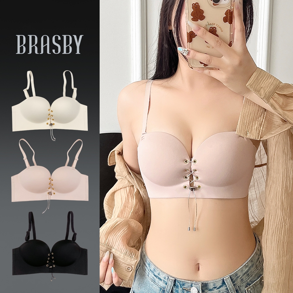 Brasby เกาะอกบรา ไม้เซ็กซี่แบบมี บราดันทรงเชือกรูดสำหรับผู้หญิง เสื้อใน สายเดี่ยว ไม่มีขอบ ชุดชั้นใน สายสะพายไหล่กันลื่