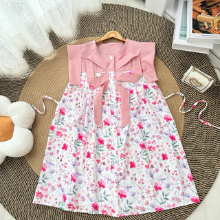 Dress( แขนล้ำ )กระดุมโบว์ใหญ่ แต่งสีพื้น ( non - 03)