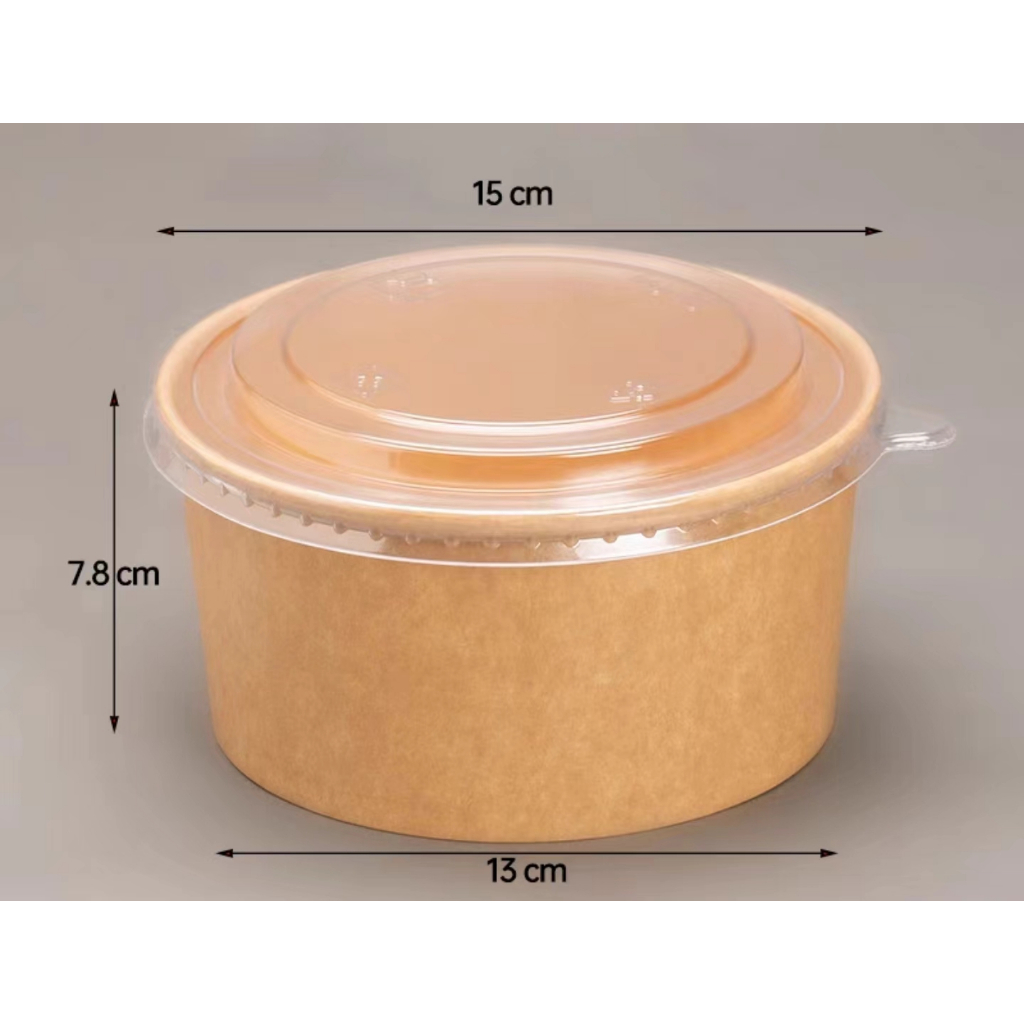 ถูกสุด!! ถ้วยกระดาษคราฟ 750 ML, 1,000ML 25ชุด/แถว พร้อมฝาใส ไม่เกิดฝ้าไอน้ำ