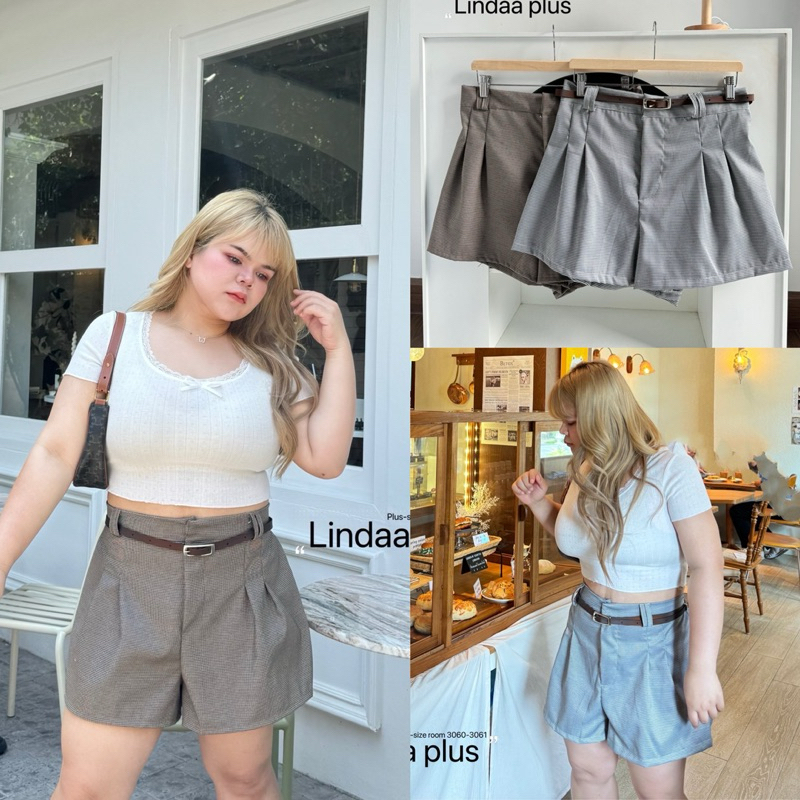 /LD/ กางเกงสาวอวบ ผ้าสก็อต พร้อมเข็มขัด #กางเกงไซส์ใหญ่ สาว อ้วน พลัสไซส์