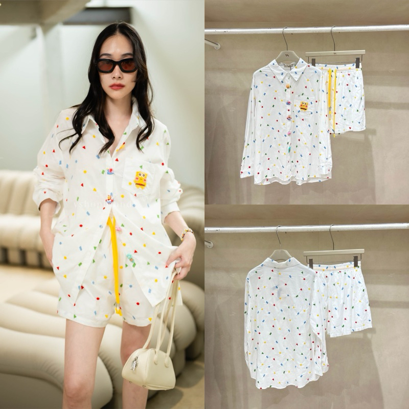 Code : 9006-7 Set เสื้อเชิ้ตแขนยาว+กางเกงขาสั้น ชุดเซทน่ารัก งานป้าย Vshop