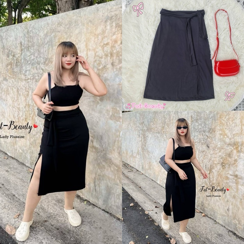 เข้าเพิ่ม พร้อมส่งค่า /FB/ กระโปรงสาวอวบ ผ่าข้าง มีสายผูก #เสื้อผ้าไซส์ใหญ่ สาว อ้วน พลัสไซส์