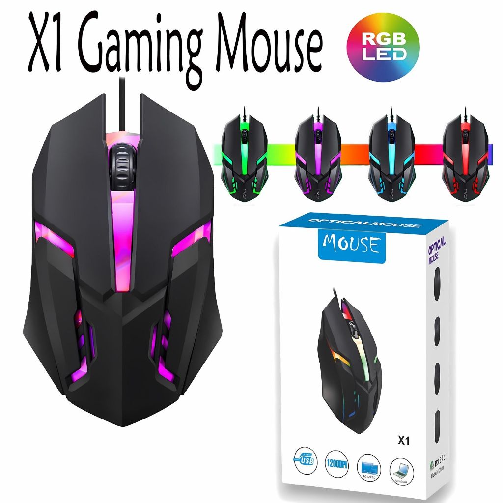 เมาส์ออปติคอลสำหรับเล่นเกมส์ X1แบบมีสาย USB สำหรับ Mouse computer ตั้งโต๊ะแล็ปท็อปสำนักงานและเล่นเกมส์