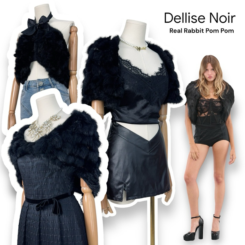 🏷️Dellise Noir New ใหม่ป้ายห้อย เฟอร์ปอม ขนกระต่ายแท้🐰สีดำ