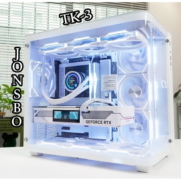 ส่งด่วน+โค้ดลด1000 เคส ตู้ปลา ขาว หรู atx ทรงเล็ก กระจกนิรภัยหนาโค้งเต็มแผ่น TK-3 White Jonsbo Case