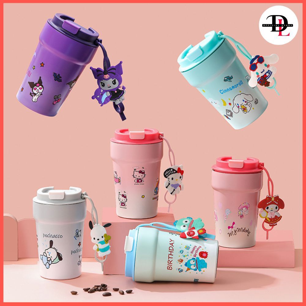แก้วน้ำเก็บความเย็น แก้วกาแฟ ลายการ์ตูนพร้อมหูหิ้ว แก้วกาแฟลายการ์ตูน น่ารักสําหรับเด็ก ความจุ 380 ml.