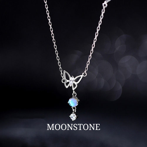 MEET พร้อมส่ง แฟชั่นสุดชิค สร้อยคอเงิน Moonstone จี้ผีเสื้อ สร้อยคอเพชร สร้อยแฟชั่น สร้อยคอผู้หญิง