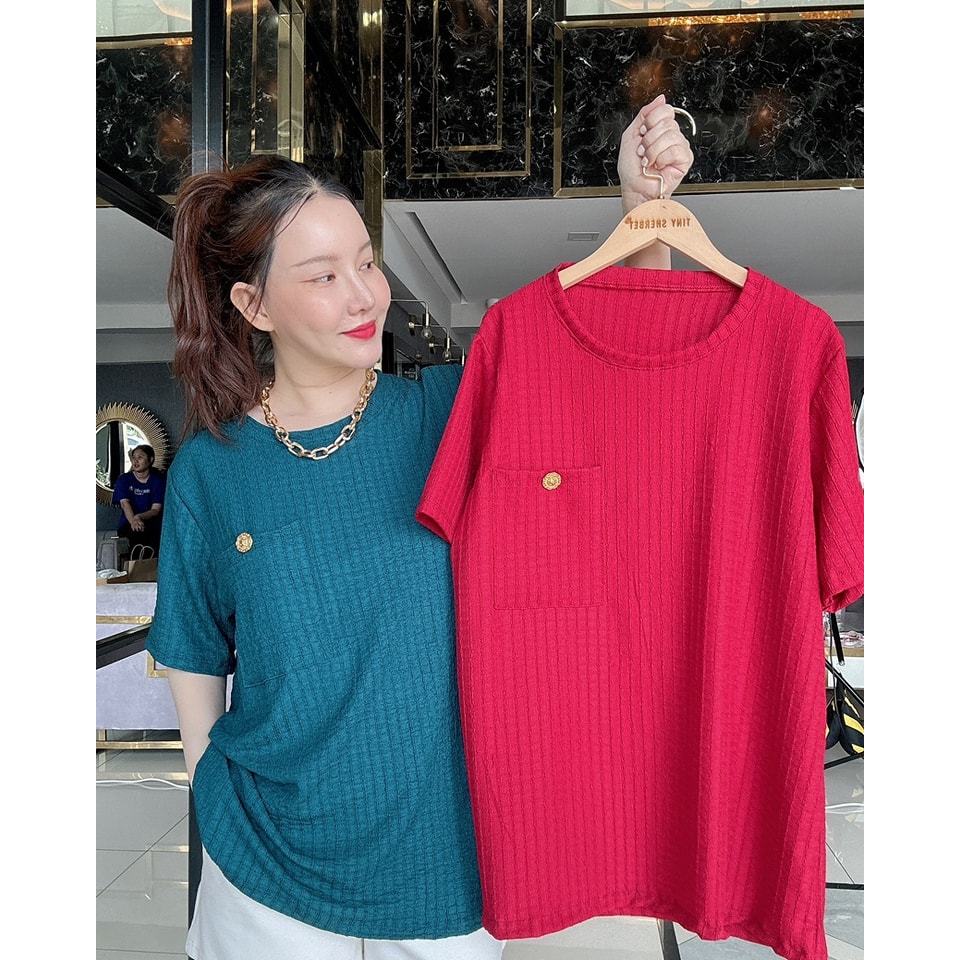 เสื้อคอกลมแขนสั้น💖✨แต่งกระดุมหน้า สีสวยสดใส รุ่นขายดีต้องมีไว้ครอบครอง E44 - Tinysherbet