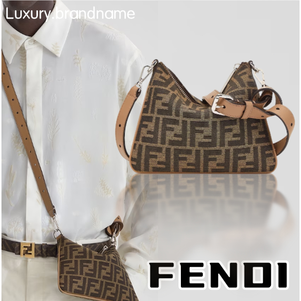 NEW Fendi Fendi men's messenger bag/After Bag Mini FF/Brown FF jacquard phone pouch