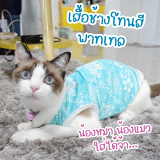 🇹🇭พร้อมส่ง🇹🇭 เสื้อลายช้าง โทนสีพาทเทล หมาแมวใส่ได้ เนื้อผ้าไ…