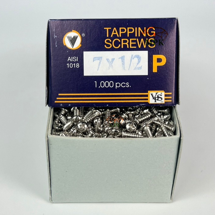 *VPS*สกรูเกลียวปล่อยหัวกลมแฉก ชุบนิเกิ้ล PH#7x1/2 บรรจุกล่องละ1,000ตัว