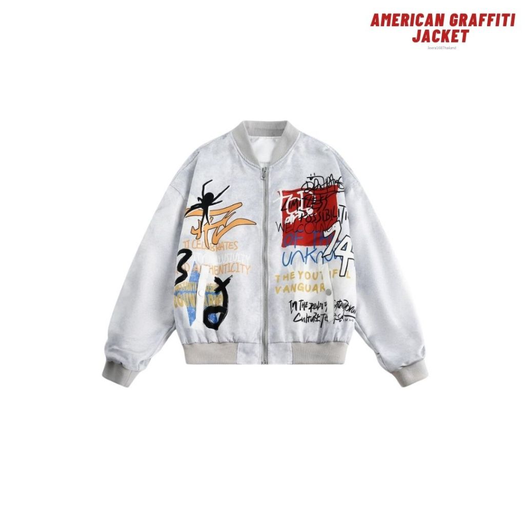 Jeera168 | American graffiti Jacket เสื้อแจ็คเก็ต Unisex นักบินผสมผสาน Graffiti สุดคลาสสิก ! (พรีออเ