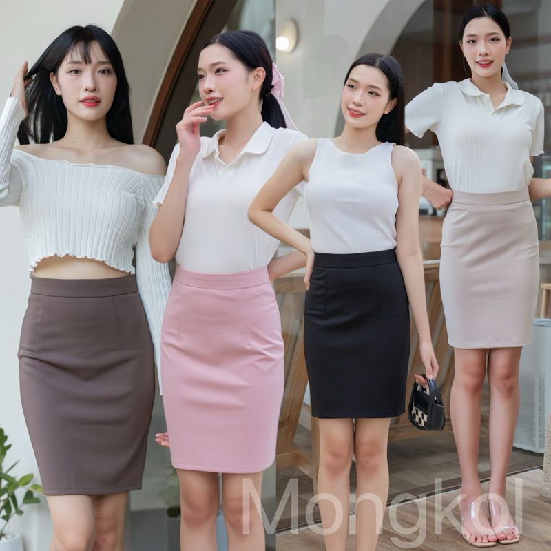 กระโปรงทำงาน เอวสูงขอบใหญ่ ยาว20นิ้ว ผ้าโรเชส กระโปรงทรงเอ