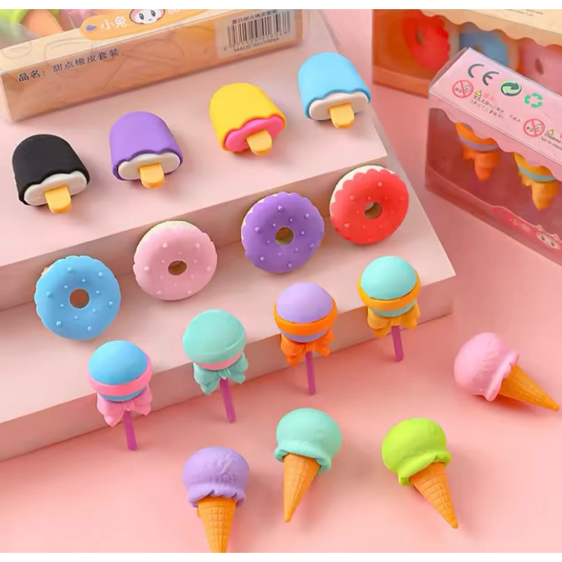 (4ชิ้น/ต่อเซ็ต)ชุดยางลบขนมหวานการ์ตูน เซ็ตยางลบ น่ารักมินิ - รูปที่ 3