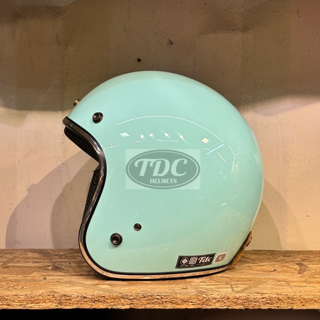 หมวกกันน็อคคลาสิค วินเทจ 5 เป๊ก TDC HELMET สีเขียวมิ้น คิ้วเงิน ถอดซักเลือกไซส์ได้