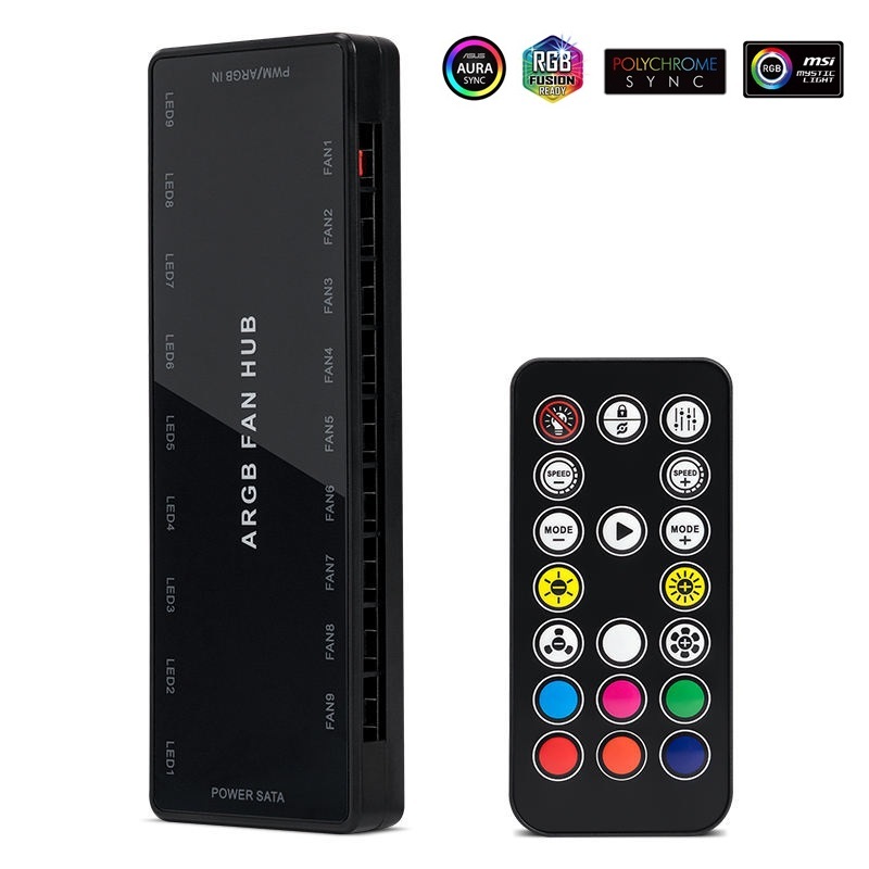กล่องควบคุมไฟ LF99 ARGB Fan Hub Controller ARGB 3pin 5V + 4pin PWM 9 port