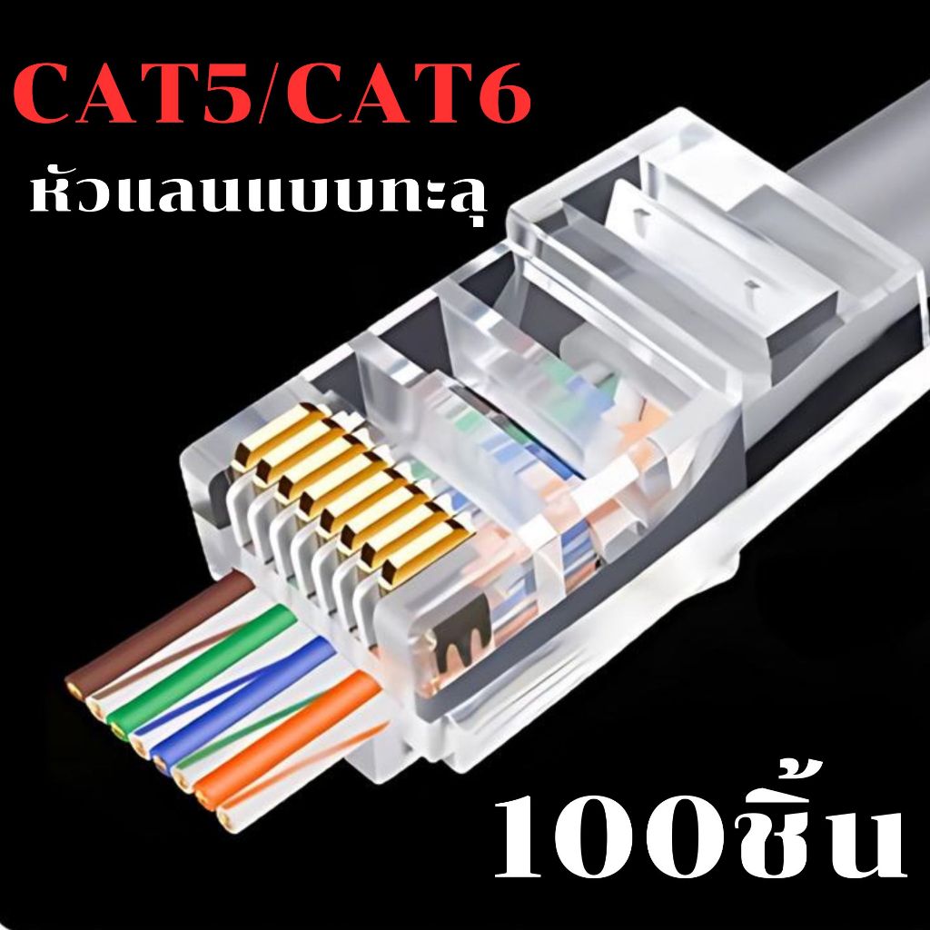 Connector Ethernet cable Plug หัวแลน RJ45 CAT6 แบบทะลุ  1กล่อง100ชิ้น