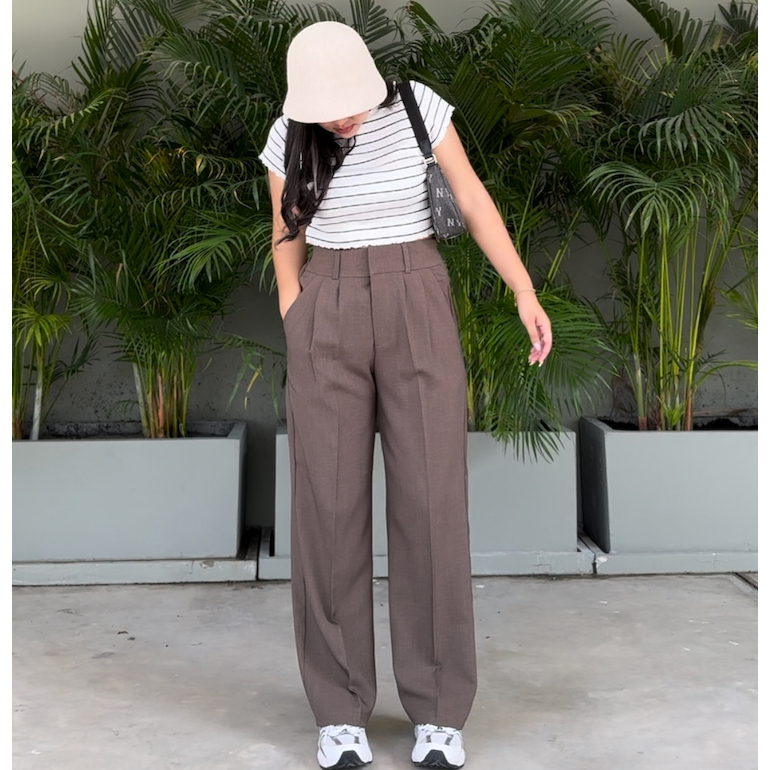 กางเกงขายาว ผ้าสโนว์สลาฟ ทรงขากระบอก 2 ตะขอ เอวสูงปี๊ด ผ้านุ่มใส่สบาย รุ่น SN01 Peary.shop รูปที่ 5