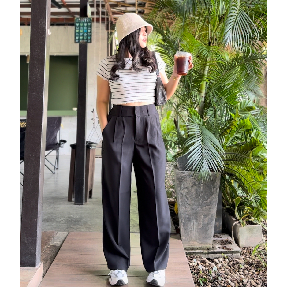 กางเกงขายาว ผ้าสโนว์สลาฟ ทรงขากระบอก 2 ตะขอ เอวสูงปี๊ด ผ้านุ่มใส่สบาย รุ่น SN01 Peary.shop รูปที่ 6