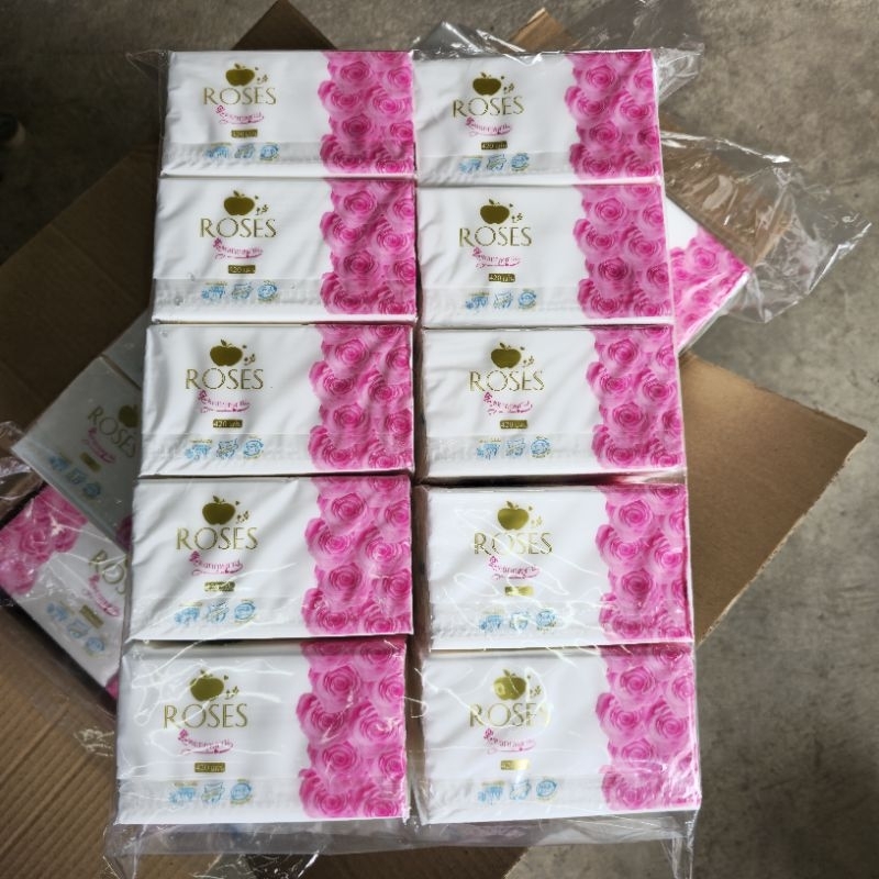 กระดาษทิชชู่Roses 1แพ็คมี10ห่อ 4,200 แผ่น 1ห่อมี420 แผ่น กระดาษเช็ดมือ กระดาษชําระ กระดาษเช็ดปาก