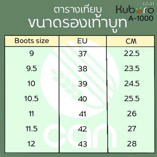 รองเท้าบู๊ท รองเท้าบูทตรากบ Kuboro รุ่น A-1000 สูง 12ททำนา บู๊ทลงสวน ของแท้