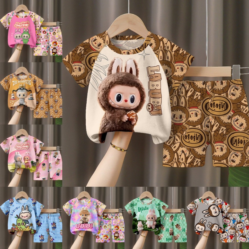 พร้อมส่ง ชุดเด็กลายลาบูบู้ ผ้าไมโครลื่นเย็นสบาย รบายอากาศได้ดี สำหรับเด็ก