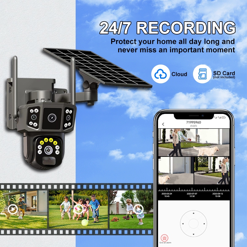 4G /WIFI Camera 12MP 6K 18LED Solar Cell กล้องวงจรปิด โซลาร์เซลล์ ความละเอียด12ล้านพิกเซล กล้อง2เลนส์3จอ คุยโต้ตอบ