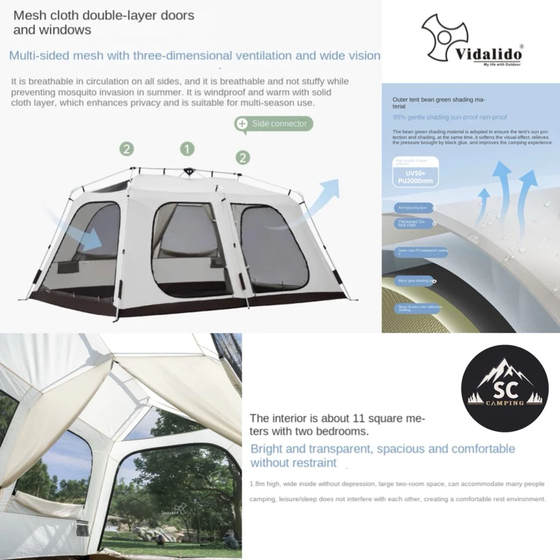 Vidalido Vicore Auto Instant Tent เต็นท์กางอัตโนมัติ ทรง Cabin 4-8 คน thumbnail 9