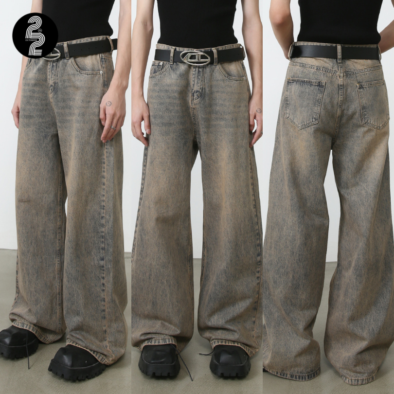 KR1338 "Nirben Retro Jeans" กางเกงยีนส์ทรงกระบอกสุดเท่สีสนิมสุดฮิตงานพรีเมียม