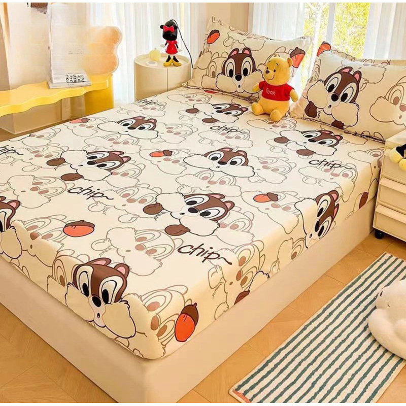ผ้าปูที่นอน ผ้าห่มนวม(ลายชิปมังก์🐿️🌰) ขนาด 3|5|6 🛌 ฟุต  เนื้อผ้าคอตตอน 100% หนานุ่ม นอนสบาย🛒🌷🌸🌈