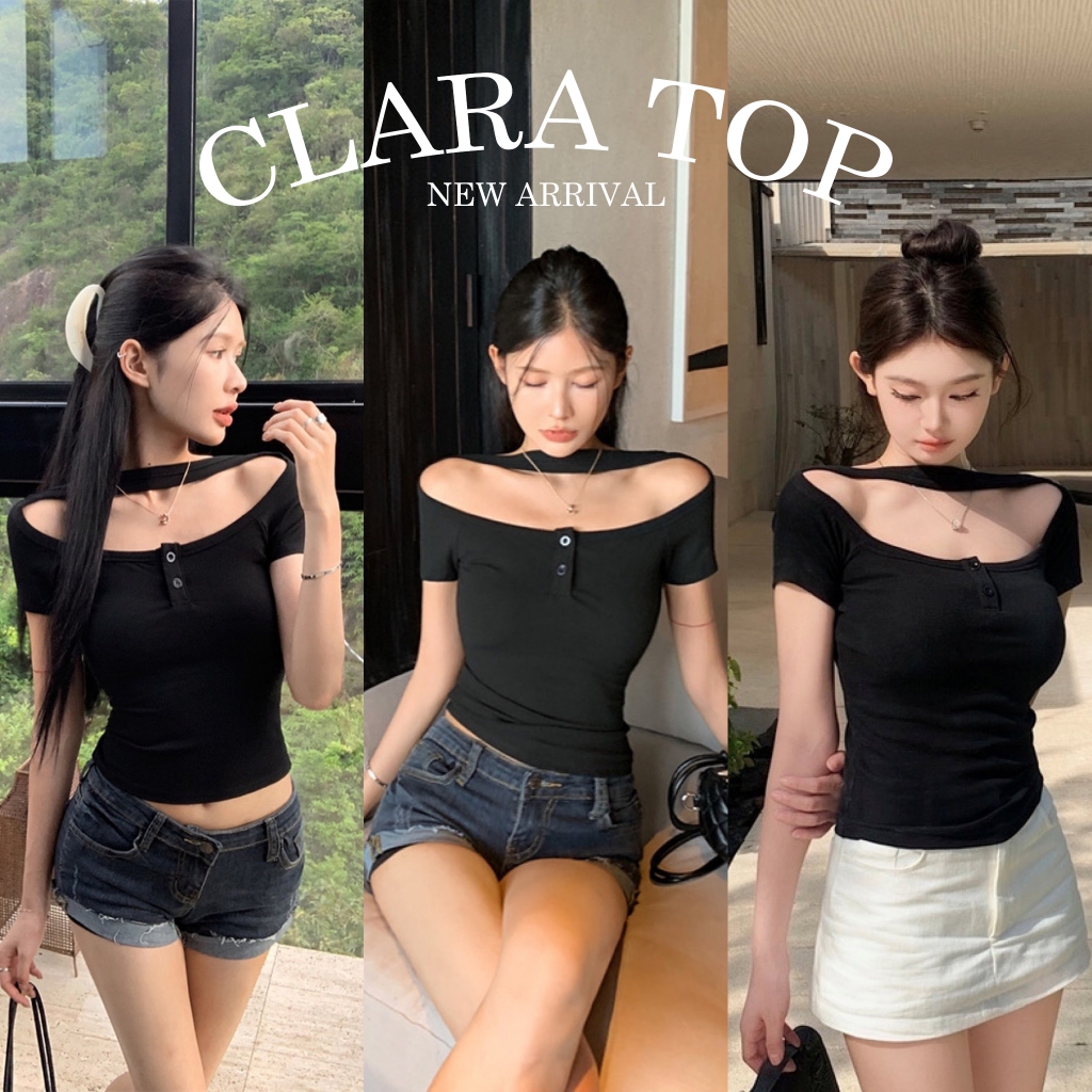 LADIESCLOTHESS #LC344 CLARA TOP เสื้อครอป เสื้อแขนสั้น เสื้อเว้าอก