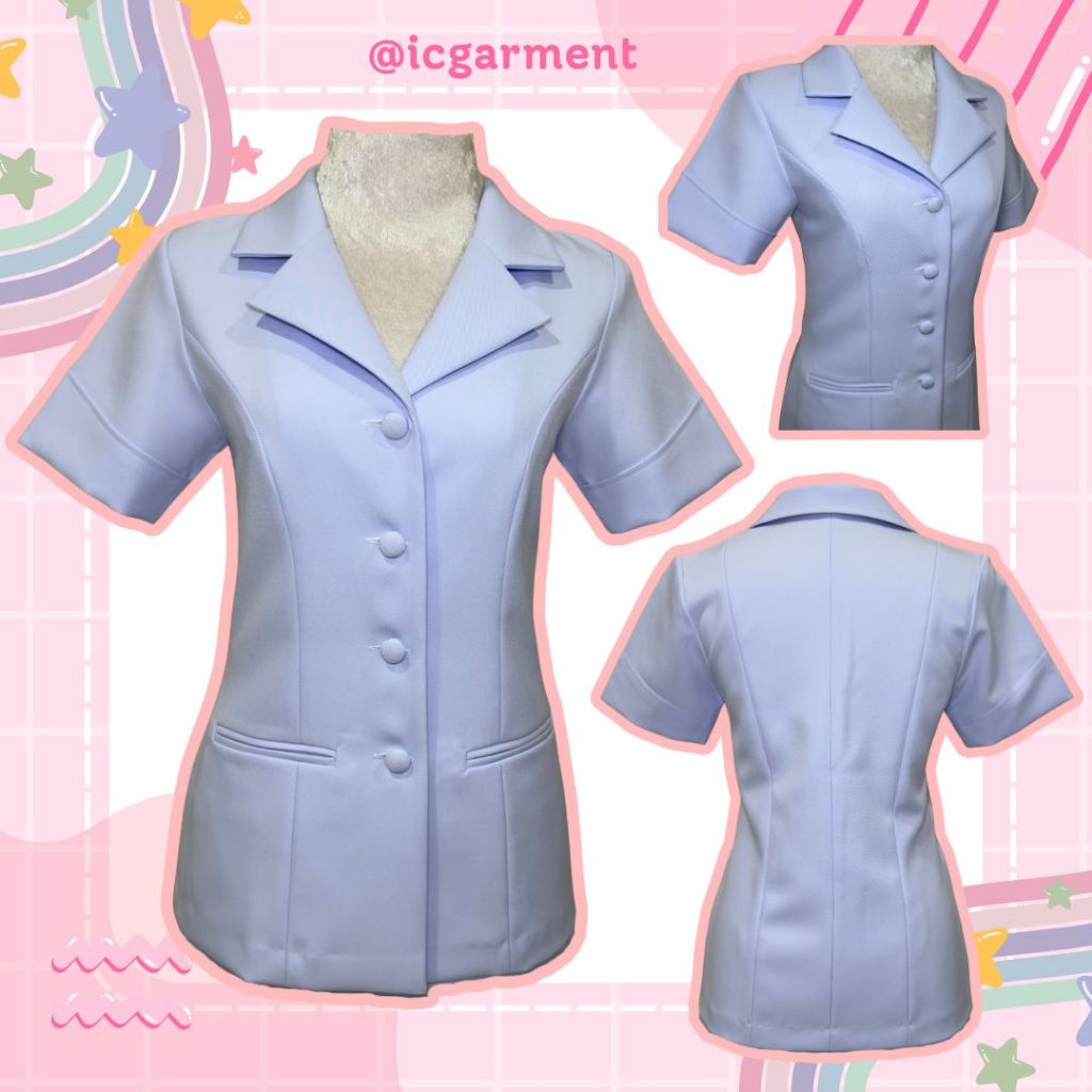 เสื้อพยาบาล คอปกฮาวายแหลม ผ้าวาเลนติโน่