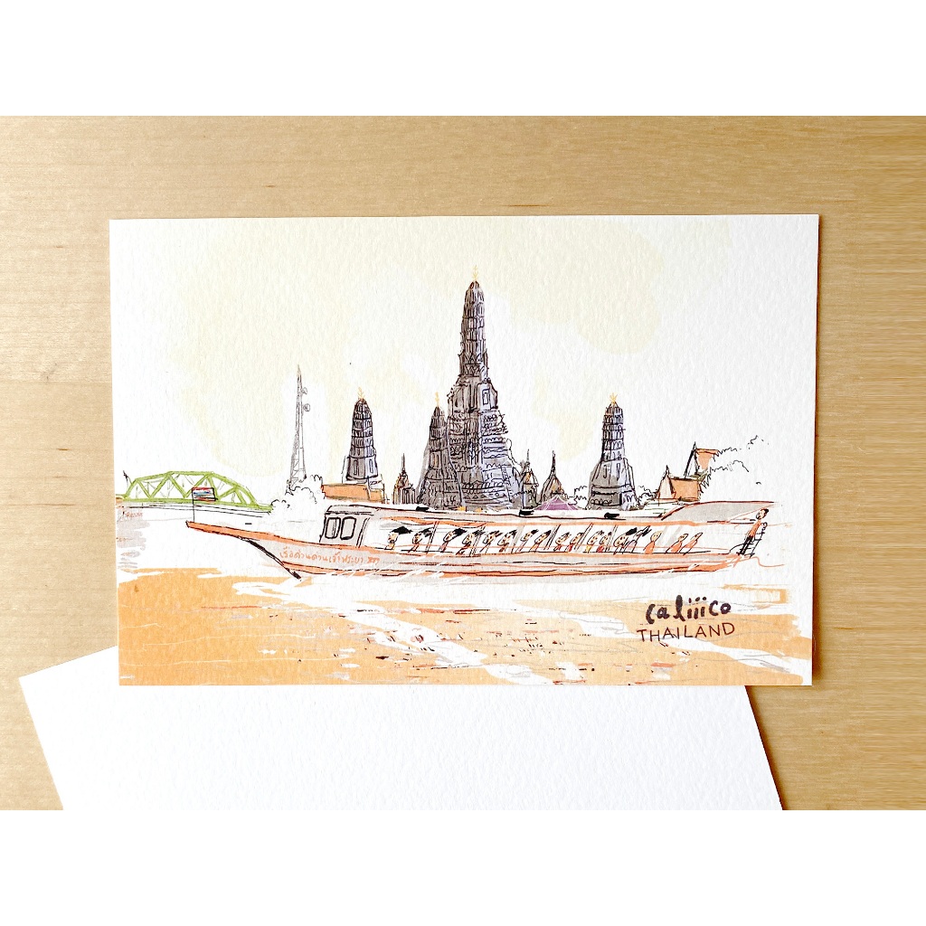 โปสการ์ด ลายประเทศไทย ลายวัดอรุณ 4x6 inch THAILAND Postcard Wat Arun, Bangkok postcard