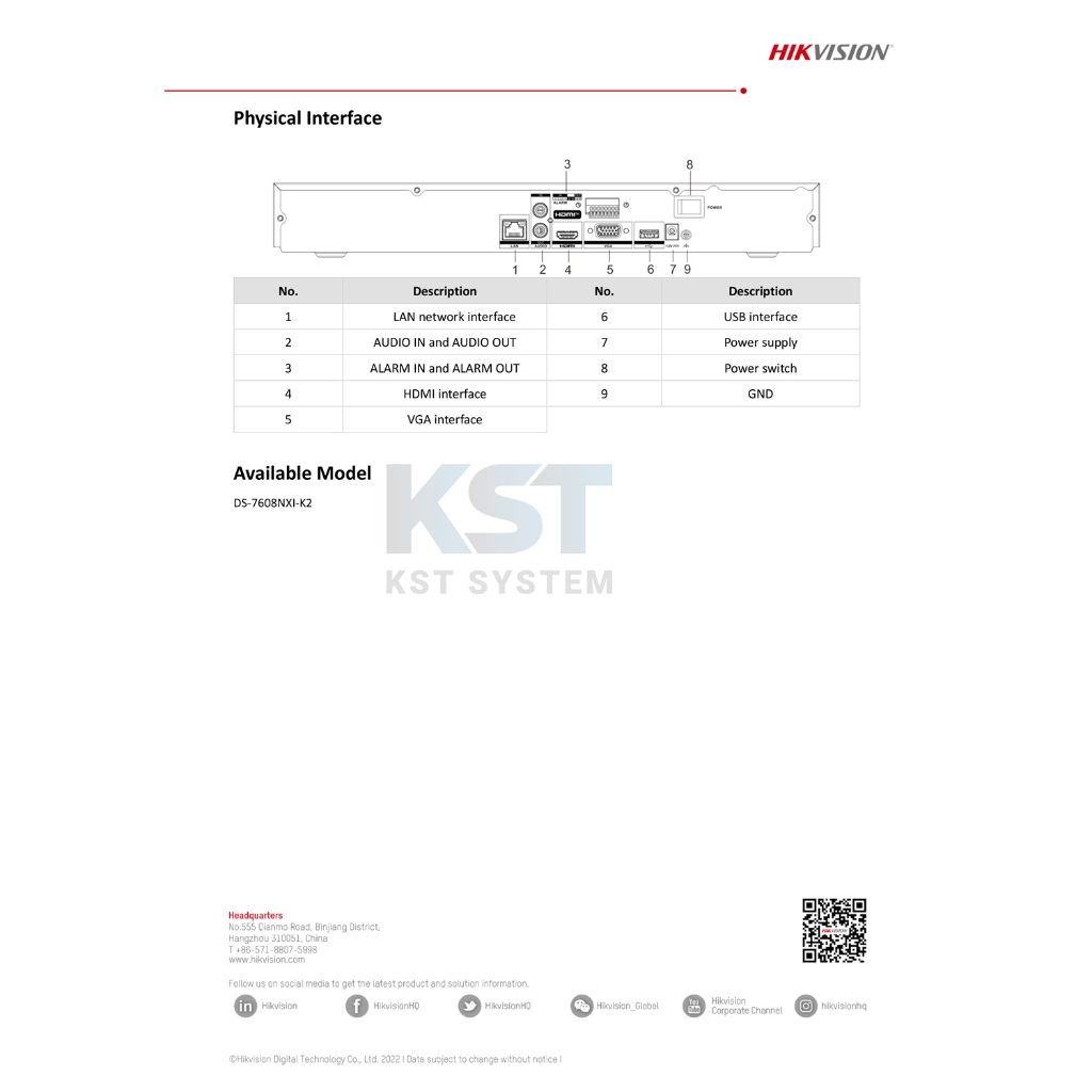 DS-7608NXI-K2 Hikvision Acusense NVR 8ช่อง 2SATA