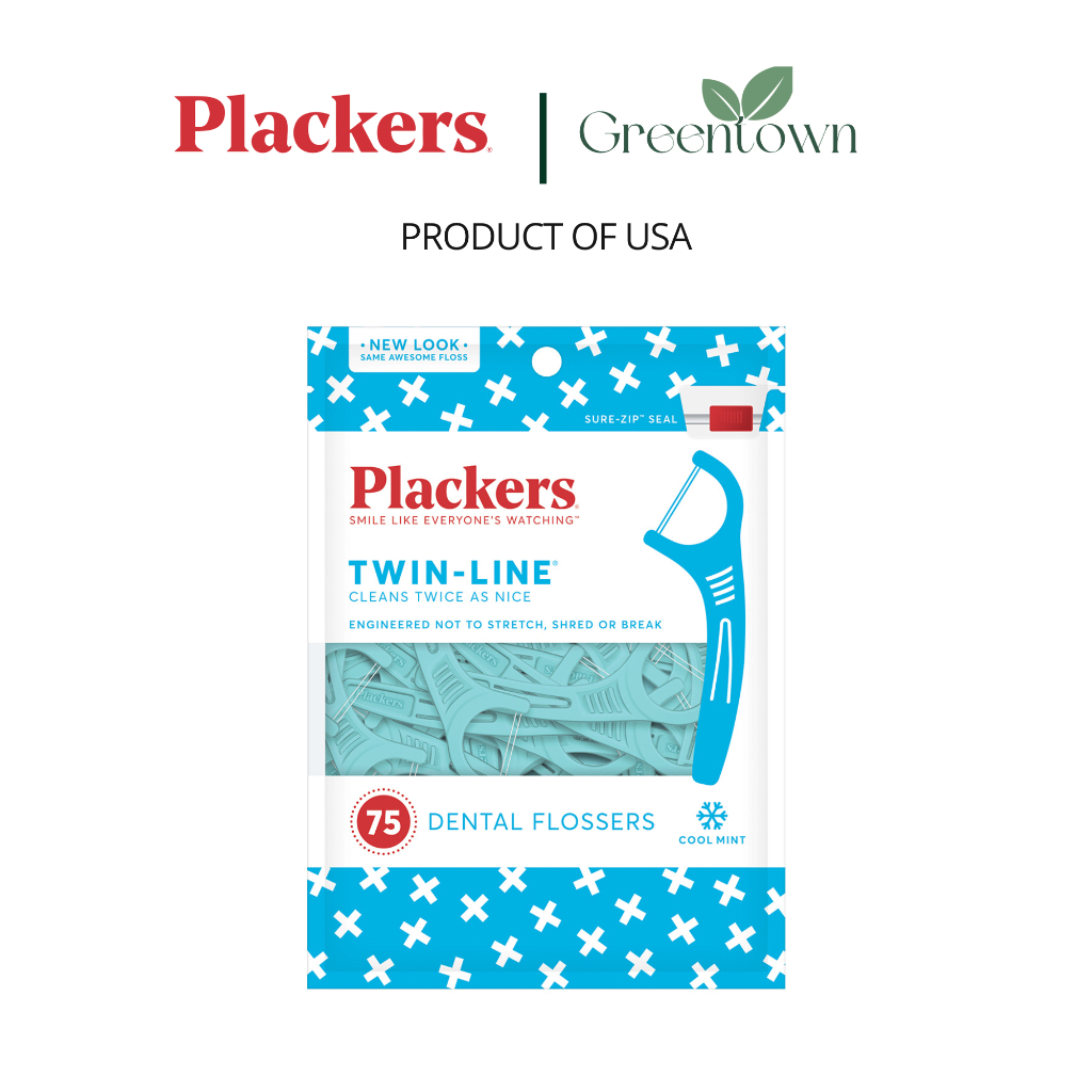 Plackers ไหมขัดฟันแบบมีด้ามจับเส้นคู่ floss twin-line 75 pcs
