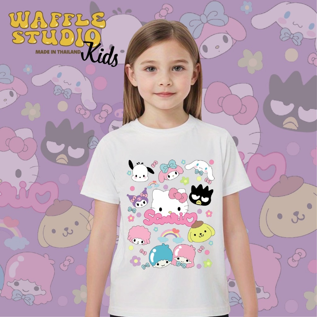 [ ส่งฟรี ] KD0377 เสื้อเด็ก เสื้อยืดเด็ก เสื้อยืด Kitty คิตตี้ Sanrio ผ้า Cotton 100% WAFFLE STUDIO