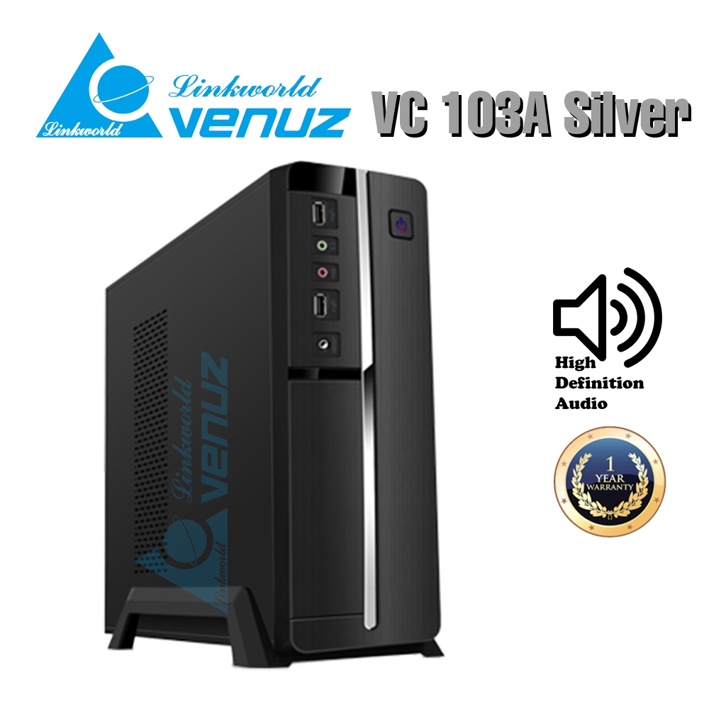 VENUZ Slim micro ATX computer case 103A Black/Silver With PSU 200W